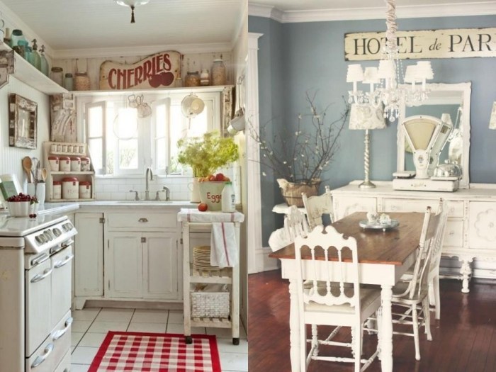 jedálenská kuchyňa v romantickom ošarpanom štýle jedálenského nábytku a dekorácií obývačka-kuchyňa-jedáleň-nábytok-ošarpaný-štýl-deko-nápady-stará-kuchyňa-nábytok-biela