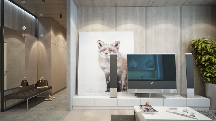 biele televízne stolíky a nástenné panely v drevenom a betónovom vzhľade nábytok-prírodné-tóny-svetlo-sivá-béžová-tv-kredenc-stena-dizajn-panel