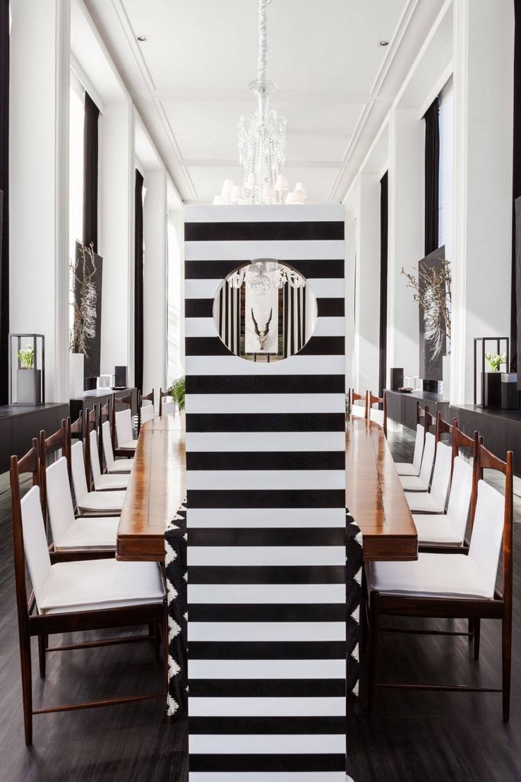 zostava-čierna-biela-jedálenská časť-drevo-jedálenský stôl-dlhý