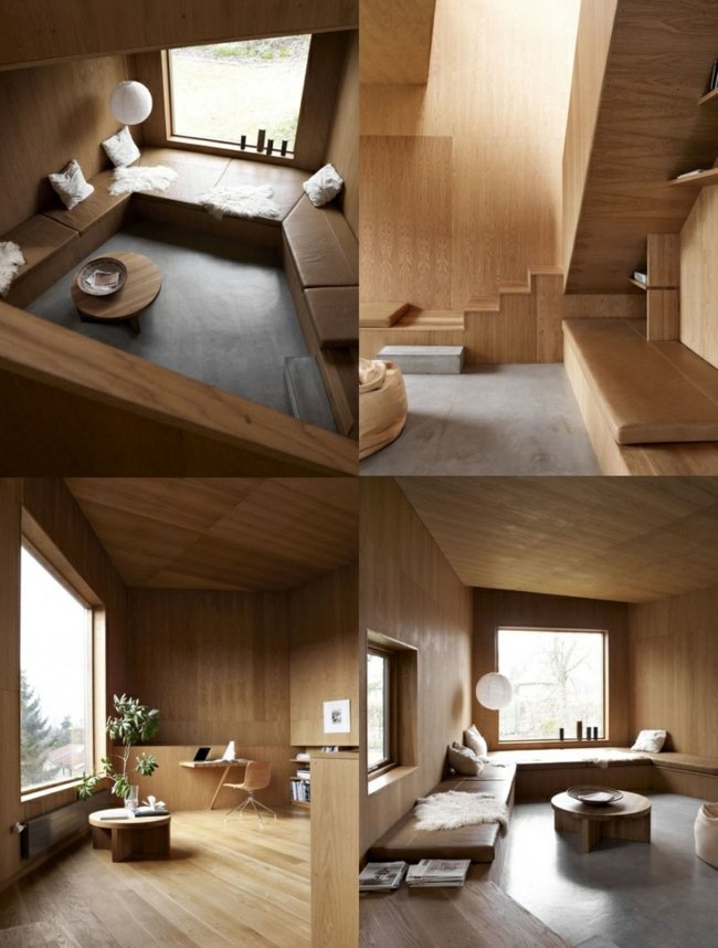 Interiér schodiska bytu drevená podlaha Vnútorná konštrukcia drevená podlaha