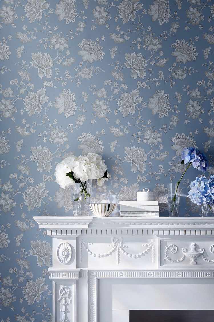 botanika vzhľad zariaďovanie kvetinový vzor tapeta biela modrá