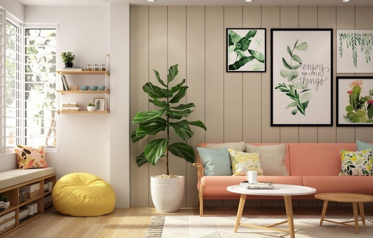 nápady na zariadenie botanika vzhľad veľké izbové rastliny husle-obr