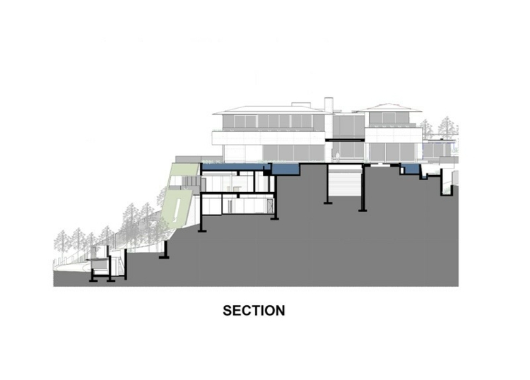 Minimalistická architektúra domu v bočnom pohľade minimalistický štýl zariadenia domu pôdorysný rez bočný pohľad