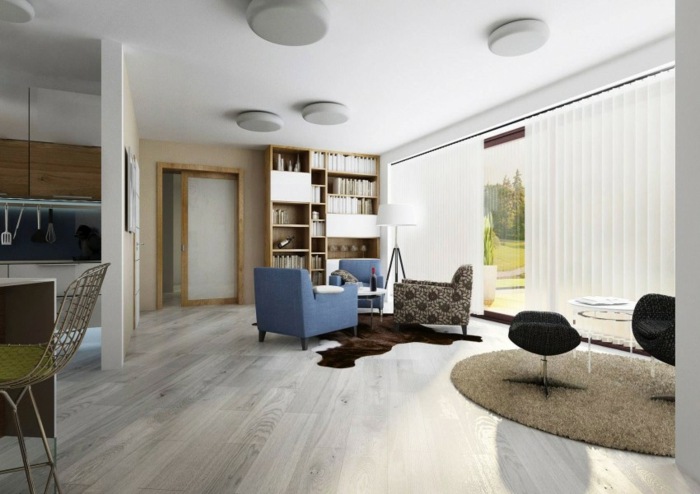 Knižnica na sedenie s kobercom a nápady na bývanie