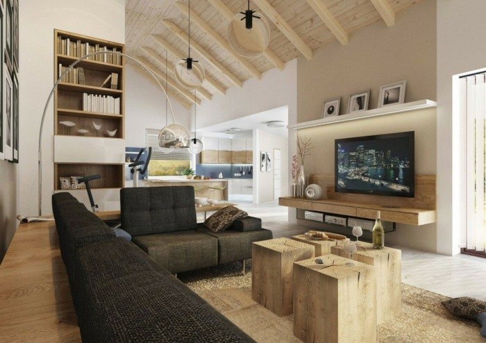 Interiér moderného dreveného nábytku vo vidieckom štýle