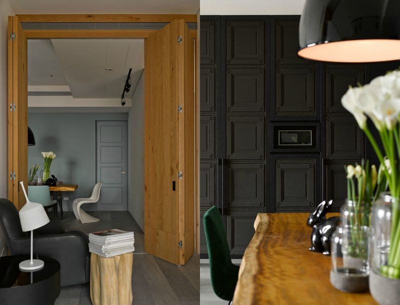 Pohodlné zariadenie v neutrálnych odtieňoch - projekt Gamma Design Nábytok-puristický-štýl-bývania-šedá-stena-drevorezba