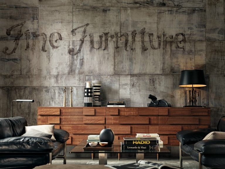 Masívne drevo, koža a čierna Nápady na nábytok pre rok 2017-súčasné bývanie-trendy-polica-masívne drevo-obývacia-krajina