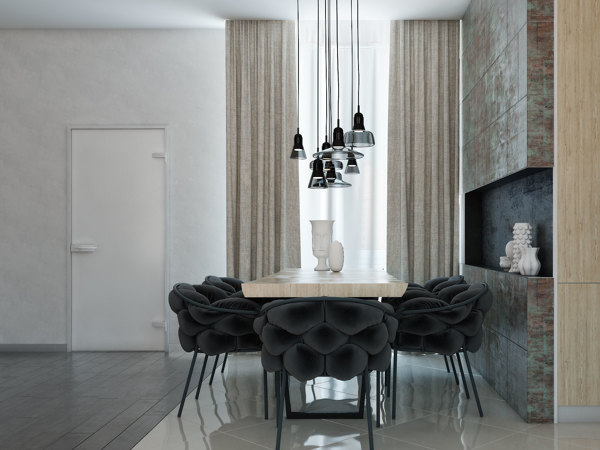 Nastavte moderné osvetlenie jedálenského kúta závesné svetlá sklo Osvetlenie závesné svetlá sklenené čierne čalúnené stoličky