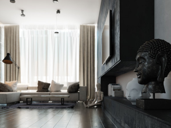 Nápady na dekoráciu čierny nábytok bytové doplnky sochy bytových doplnkov čierny nábytok