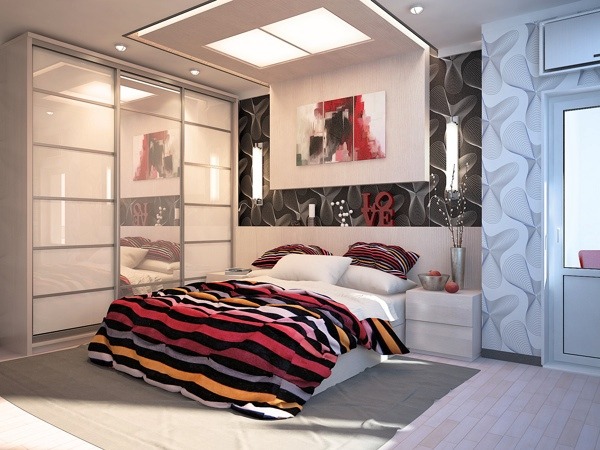 Farebné prehozy na stenu v izbe pre mládež pruhy červená žltá