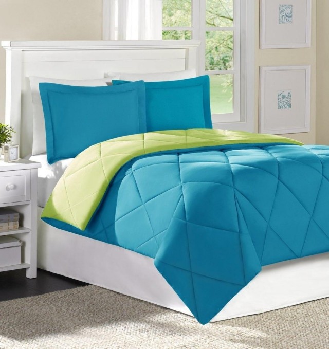 trendy farby spálňové obliečky limetkovo zelené tyrkysové vankúše