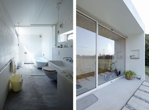 Sklenená stena do kúpeľne biely interiér