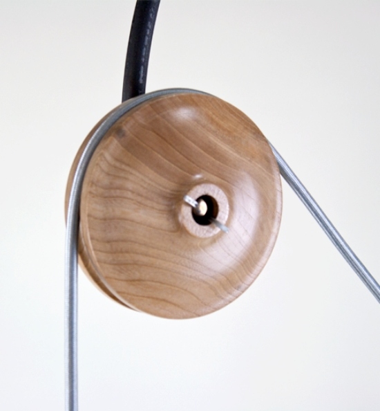 Svetlo na čítanie lampa z brezy, dreva, ocele, kladky, lanový kladkový blok