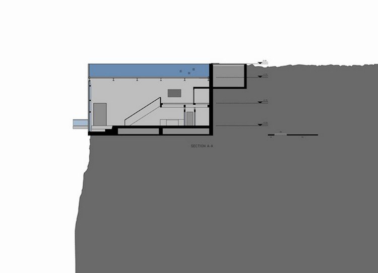 Prierez pôdorysom útesového domu cliff house concept pôdorys prierezový plán