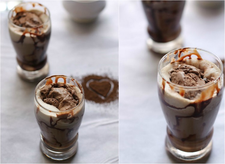 Ľadová káva-urob si sám-pohár-čokoláda-zmrzlina-čokoládová-omáčka-dekorácia