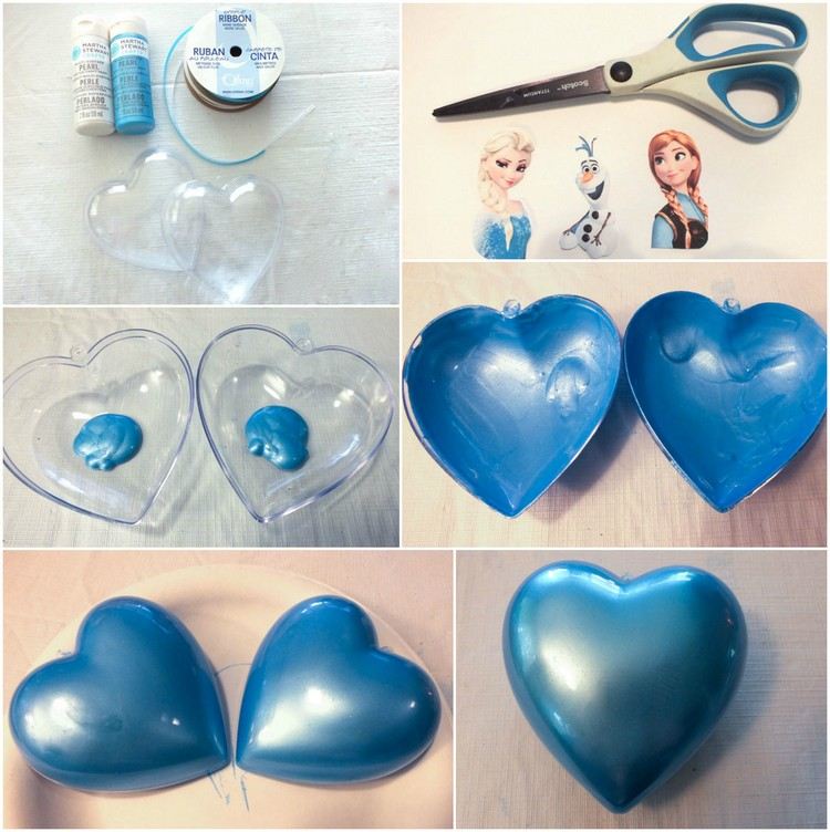 Vyrobte si dekorácie zo stromu ľadovej kráľovnej v tvare srdca Ozdoby na stromček-drotár-tvar-srdca-farba-nechať-uschnúť-návod