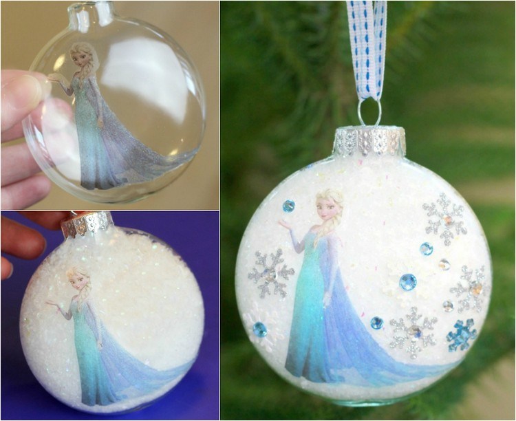 Vianočná guľa Tinker Elsa - návod dekorácie stromčeka-drotár-ľadová kráľovná-vianočné gule-elsa-ozdobiť