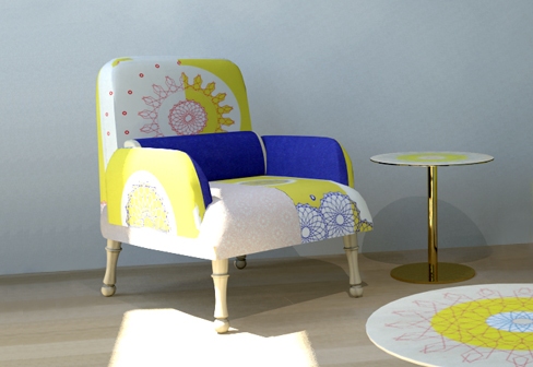Kreslo s farebným čalúnením