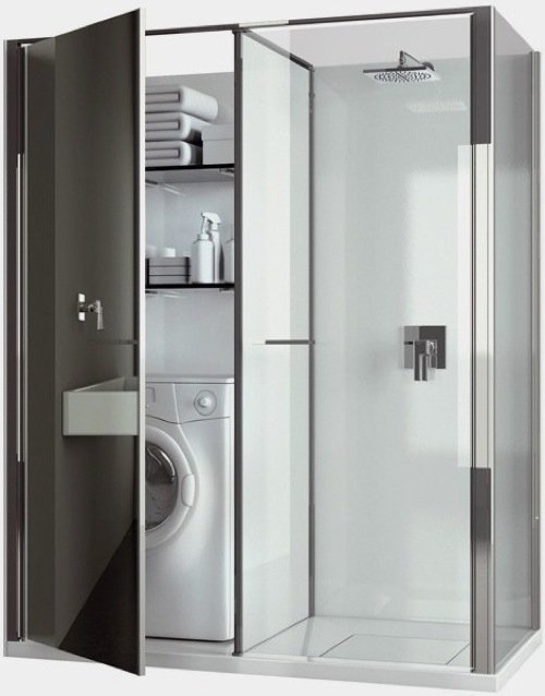 Kombinovaná sprchovací kút s práčkou
