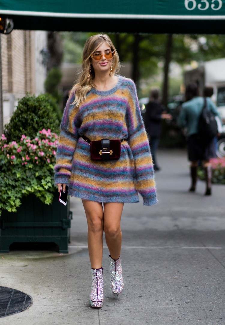 Pletené šaty kombinujú trendy zimnej módy šik jesenný outfit