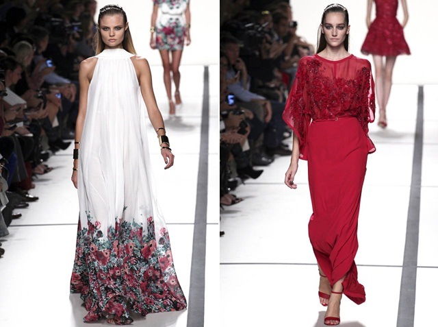 dlhé róby červený biely kvetinový vzor