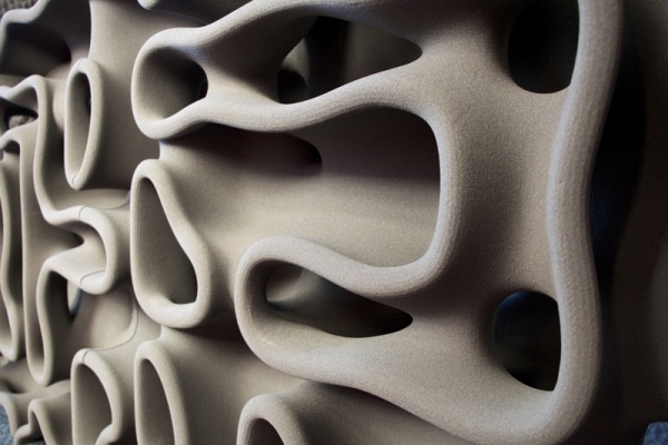 evolventné nástenné akustické panely-moderný dizajn-odhlučnenie masívne-3D-tlačený-piesok evolučné stenové akustické panely inovácie materiály 3D tlačené z piesku