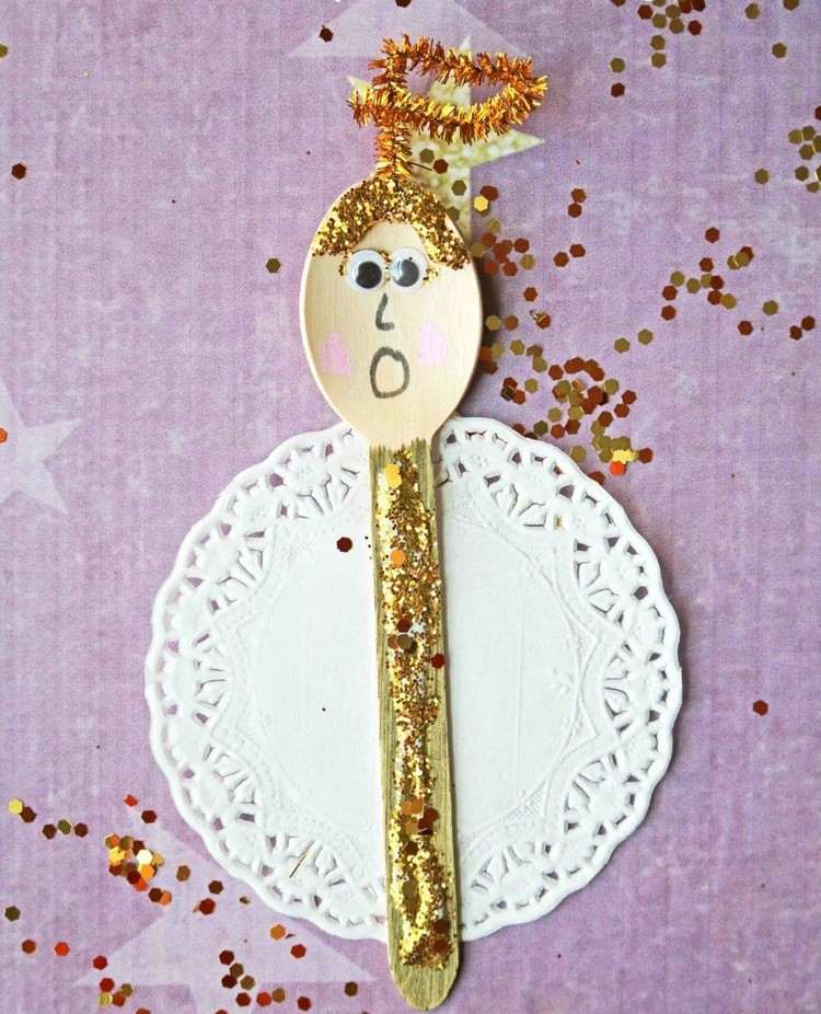 drevená lyžička anjel drotár halo krídla trblietky