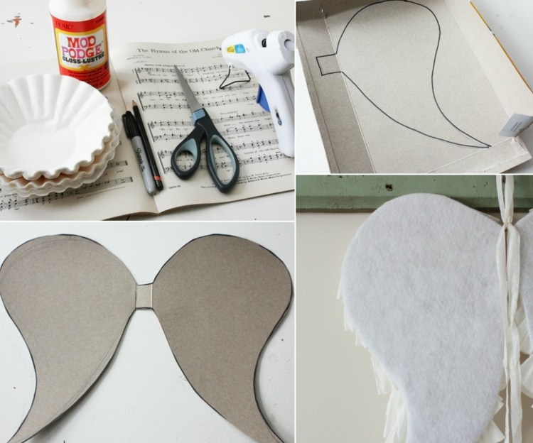 Výroba z kartónu ako základu pre krídla Angel-wing-drotár-kartón-šablóna-tkanina-materiály