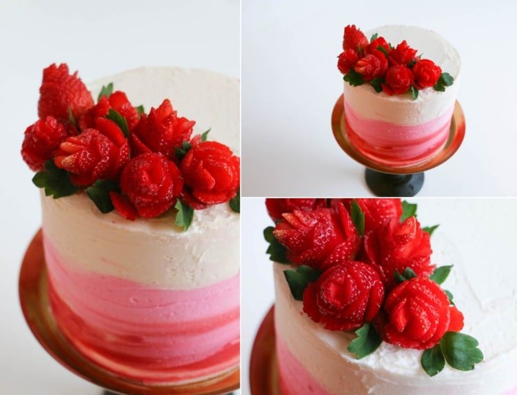 Jahodová ozdoba na torty - DIY návod na ružu