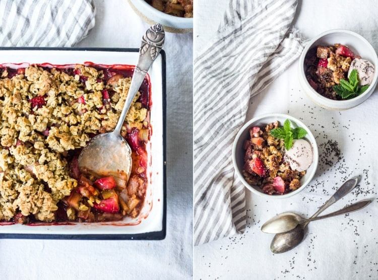 Vegánska jahodová rebarbora sa rozpadá s chia a kokosovým olejom