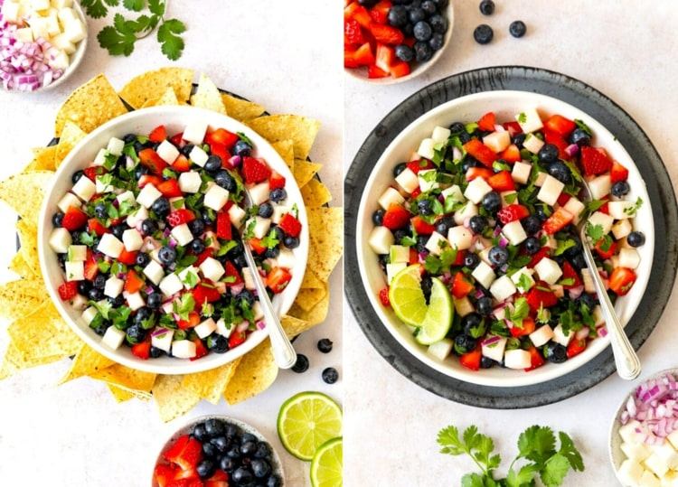 Jahodová salsa s čučoriedkami a fazuľou yam pre ovocné a zdravé letné šaláty