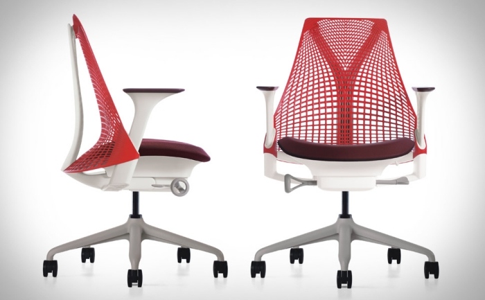 ergonomická-kancelárska stolička-SAYL-Herman-Miller-červená-základňa-čierna