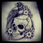 koponya és holló tetoválás vázlata 2