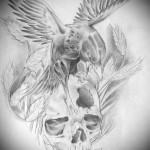 koponya és holló tetoválás vázlata 3