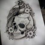 régi iskola holló tetoválás vázlata 9