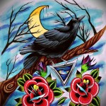 színes holló tetoválási vázlat 3