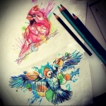 színes holló tetoválás vázlata 19
