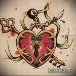 A vázlat a kulcs és zár tetováláshoz # 378 egy rajz méltó változata, amely sikeresen használható a kulcsok és a zár módosítására és alkalmazására egy pár számára tetoválásként