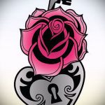 A vázlat a tetováló kulcshoz és a zárhoz # 731 a minta érdekes változata, amely sikeresen használható egy pár zár és kulcs tetoválásként történő feldolgozására és alkalmazására.