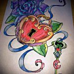 A kulcs és zár tetoválás vázlata # 184 egy rajz klassz változata, amely jól használható kulcs és zár zárására és alkalmazására egy pár számára tetoválásként