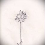 A kulcs és zár tetoválás vázlata # 965 a minta exkluzív változata, amely sikeresen használható egy zár és kulcs pár véglegesítésére és alkalmazására tetoválásként