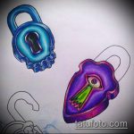 A vázlat a kulcs- és zár -tetováláshoz # 518 a minta érdekes változata, amely sikeresen használható a kulcs és a zár véglegesítésére és alkalmazására egy pár számára tetoválásként