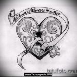 A vázlat a kulcs- és zár tetováláshoz # 703 a minta klassz változata, amely jól használható a kulcs és a zár véglegesítéséhez és alkalmazásához egy pár számára tetoválásként