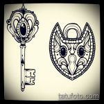 96. vázlat egy kulcs- és zár -tetováláshoz - 96. szám - a minta egyedi változata, amely könnyen használható revízióhoz és egy pár zár és kulcs tetoválásként történő alkalmazásához