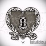 Vázlat a tetováló kulcshoz és a zárhoz # 756 a minta méltó változata, amely könnyen használható átalakítására és alkalmazására tetováló kulcsként és zárként egy pár számára