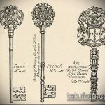 A vázlat a kulcs és zár tetováláshoz # 864 a minta klassz változata, amely sikeresen használható a kulcsok és a zár módosítására, valamint tetoválásként egy párra