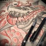 A SHARK tetoválás vázlatának remek példája - a rajz alkalmas cápa láb tetoválására