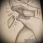 A cápa tetoválás vázlatának remek példája - a rajz alkalmas cápa száj tetoválására