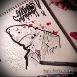 Egy eredeti példa a SHARK tetoválás vázlatára - a rajz alkalmas cápa hátsó tetoválásra