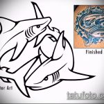 A cápa tetoválás vázlatának tesztverziója - a rajz alkalmas cápa száj tetoválására